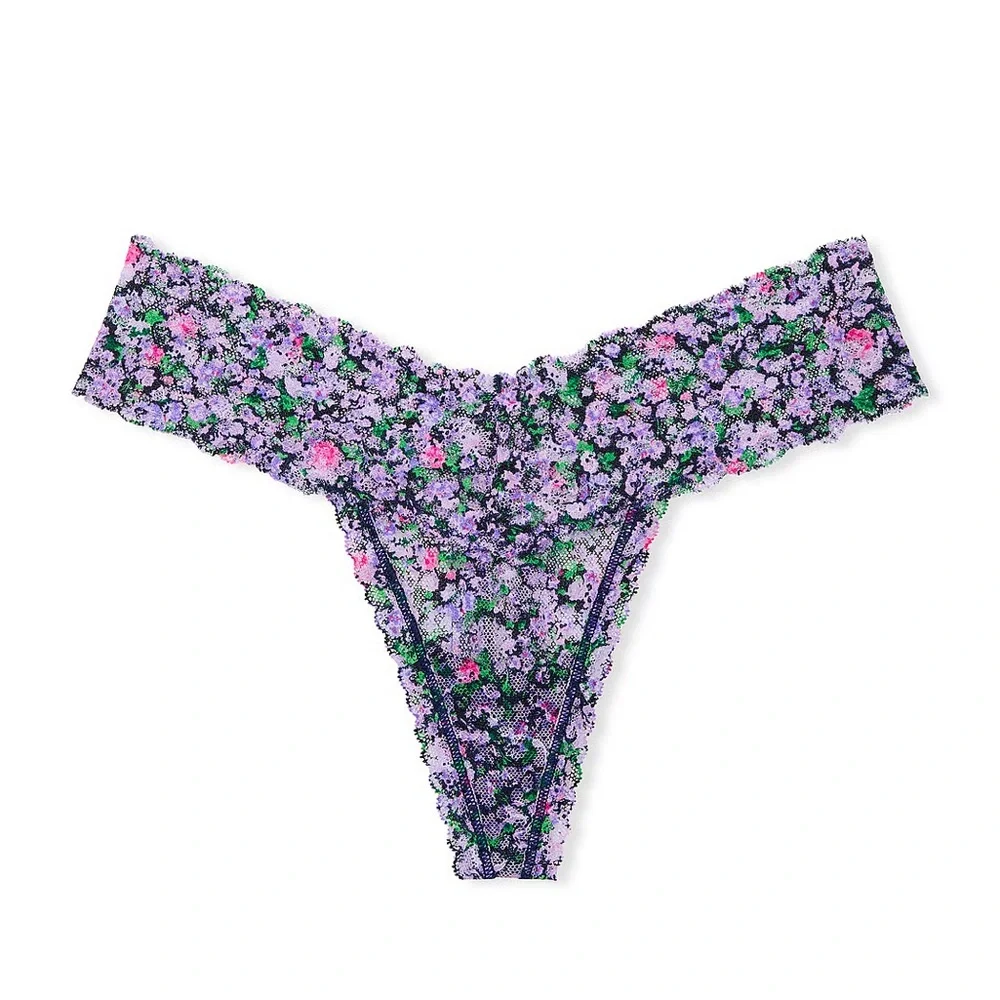 Victoria’s Secret The Lacie Ensign Navy Ditsy Floral Lace Thong Blue Purple Pink